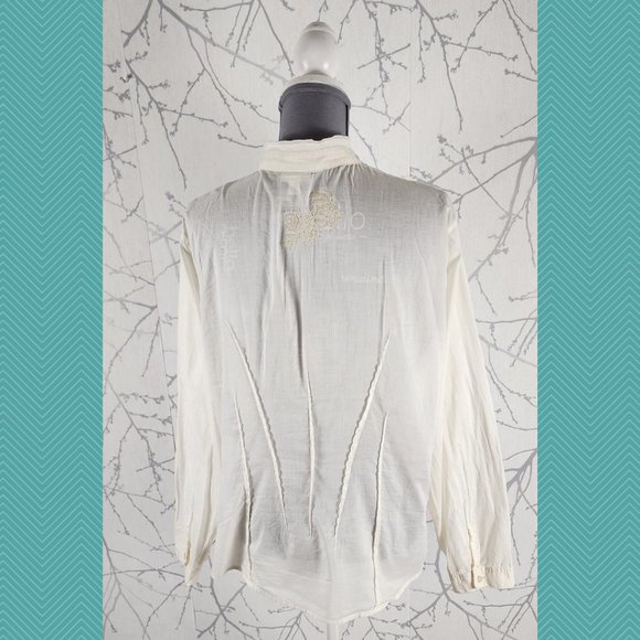 J. Jill White Ivory Cotton Floral Embroidered Sheer Button Up Shirt - Picture 5 of 8